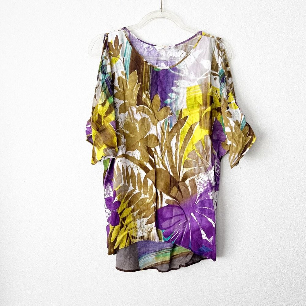 Jams World Hawaii Womens Medium Rain Shadow Peek a Boo Tunic Rayon Top Cold Shou
